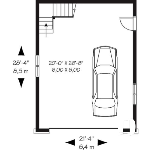 Rez-de-chaussée - Plan de garage double offrant espace boni aménageable à l'étage - Marceline
