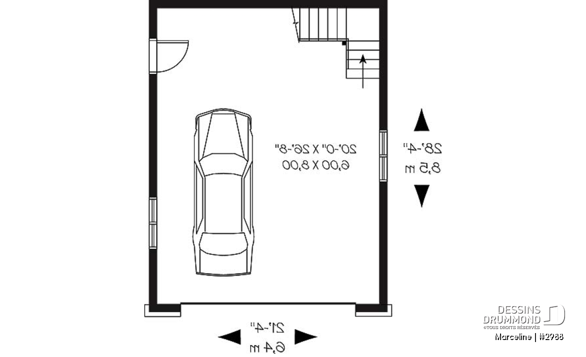Rez-de-chaussée - Plan de garage double offrant espace boni aménageable à l'étage - Marceline