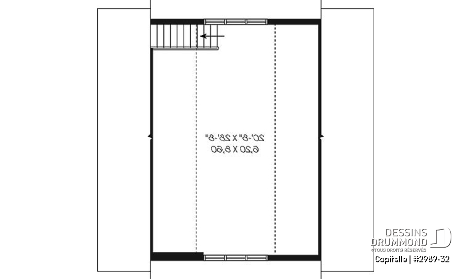 Étage - Plan de garage triple à deux étages offrant espace boni aménageable à l'étage, accessible par escalier. - Capitelle