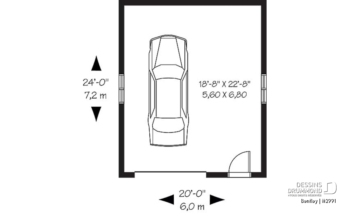 Rez-de-chaussée - Plan de garage simple style champêtre suffisamment grand pour avoir un secteur rangement ou atelier - Bentley