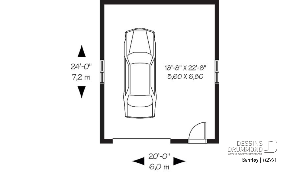 Rez-de-chaussée - Plan de garage simple style champêtre suffisamment grand pour avoir un secteur rangement ou atelier - Bentley