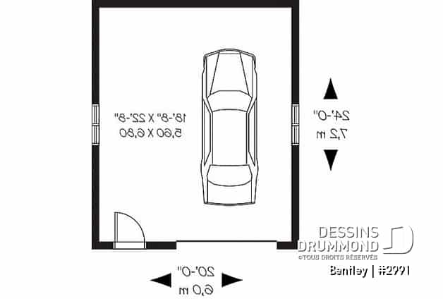 Rez-de-chaussée - Plan de garage simple style champêtre suffisamment grand pour avoir un secteur rangement ou atelier - Bentley