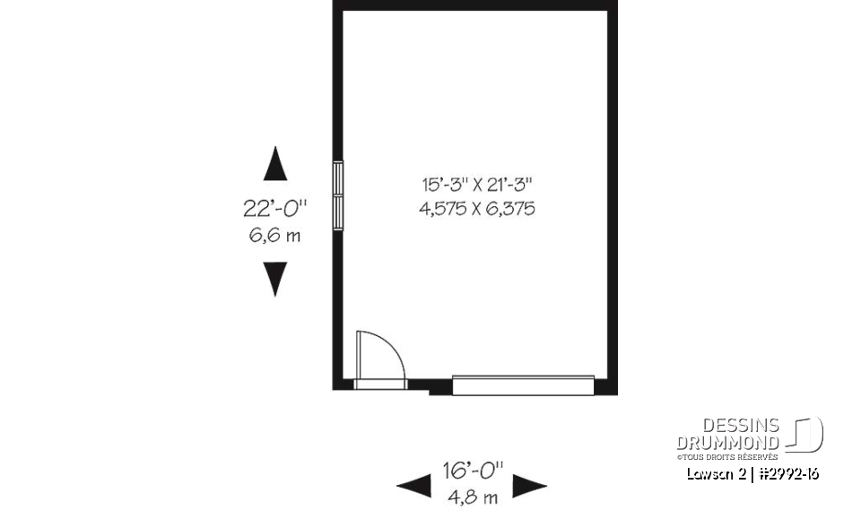 Rez-de-chaussée - Petit plan de garage détaché pour 1 voiture, style pouvant s'intégrer à tous les genres de maison - Lawson 2