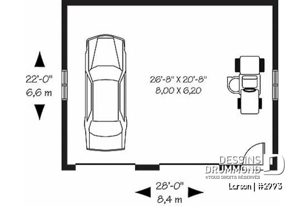 Rez-de-chaussée - Plan de garage conçu pour deux voitures avec espace de rangement - Larson
