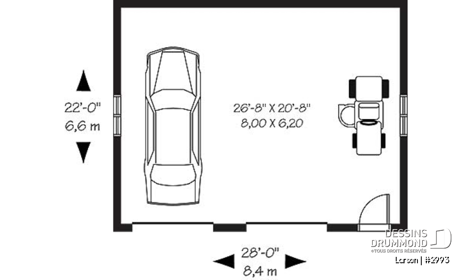 Rez-de-chaussée - Plan de garage conçu pour deux voitures avec espace de rangement - Larson