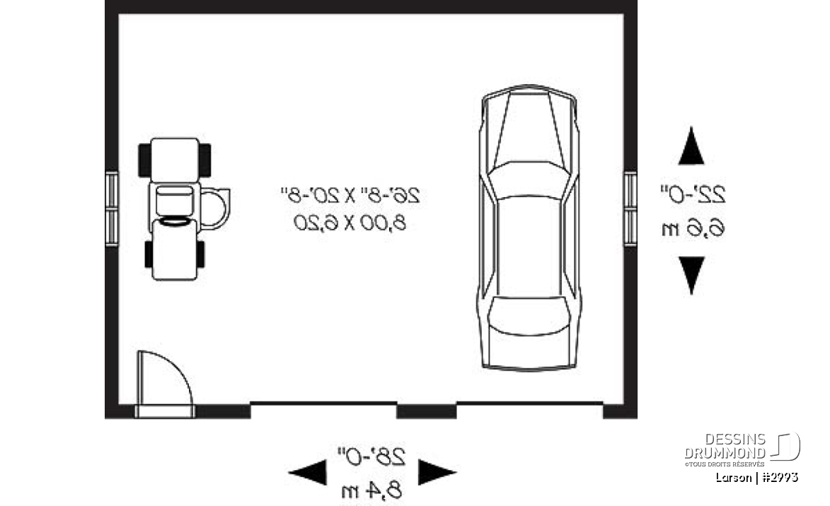 Rez-de-chaussée - Plan de garage conçu pour deux voitures avec espace de rangement - Larson