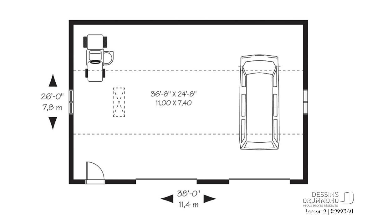 Rez-de-chaussée - Plan de garage double offrant de l'espace pour 2 voitures et espace de rangement au grenier - Larson 2