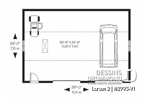 Rez-de-chaussée - Plan de garage double offrant de l'espace pour 2 voitures et espace de rangement au grenier - Larson 2