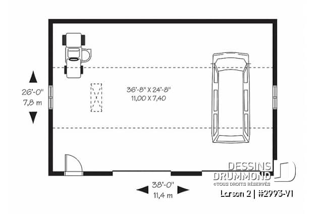 Rez-de-chaussée - Plan de garage double offrant de l'espace pour 2 voitures et espace de rangement au grenier - Larson 2