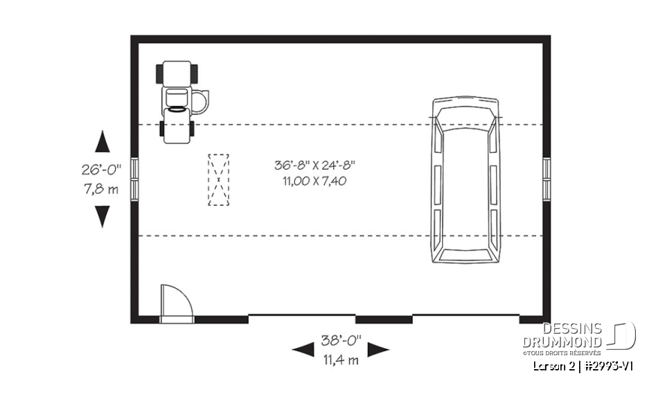 Rez-de-chaussée - Plan de garage double offrant de l'espace pour 2 voitures et espace de rangement au grenier - Larson 2