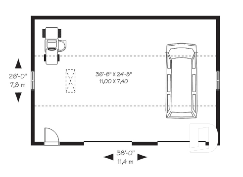 Rez-de-chaussée - Plan de garage double offrant de l'espace pour 2 voitures et espace de rangement au grenier - Larson 2