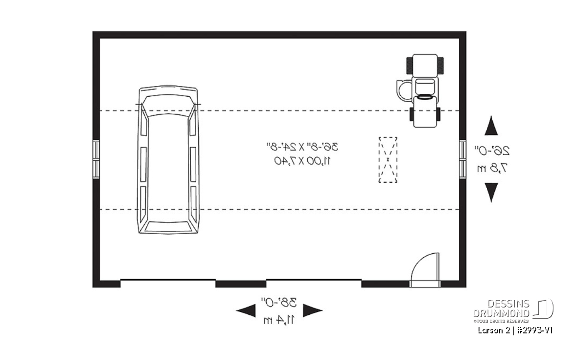 Rez-de-chaussée - Plan de garage double offrant de l'espace pour 2 voitures et espace de rangement au grenier - Larson 2