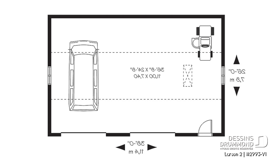 Rez-de-chaussée - Plan de garage double offrant de l'espace pour 2 voitures et espace de rangement au grenier - Larson 2