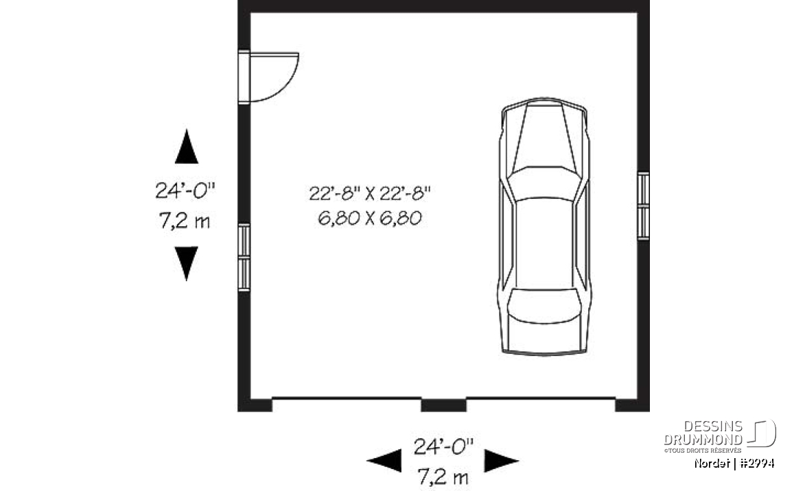 Rez-de-chaussée - Plan de garage double, style champêtre, construction simple et économique, 2 portes et un design intemporel. - Nordet