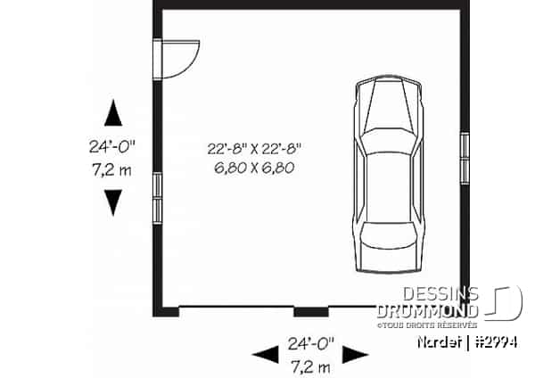 Rez-de-chaussée - Plan de garage double style champêtre, construction simple, portes de garage Garex - Nordet