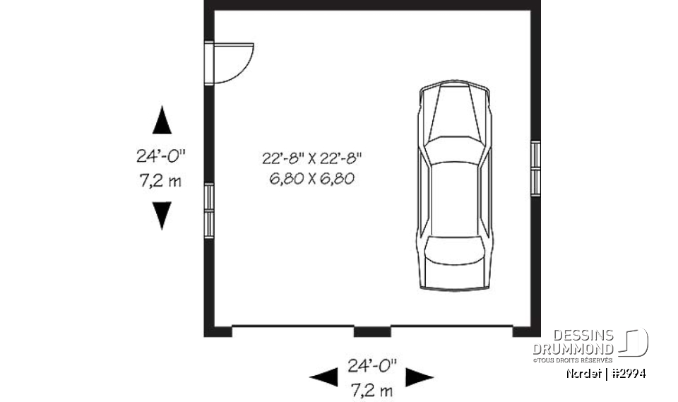 Rez-de-chaussée - Plan de garage double, style champêtre, construction simple et économique, 2 portes et un design intemporel. - Nordet