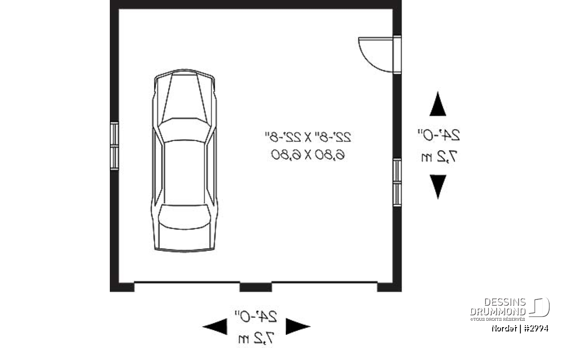 Rez-de-chaussée - Plan de garage double, style champêtre, construction simple et économique, 2 portes et un design intemporel. - Nordet