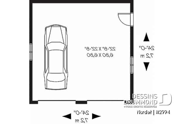 Rez-de-chaussée - Plan de garage double style champêtre, construction simple, portes de garage - Nordet