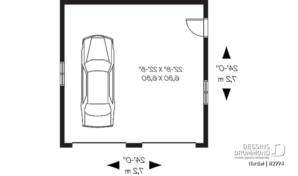 Rez-de-chaussée - Plan de garage double, style champêtre, construction simple et économique, 2 portes et un design intemporel. - Nordet