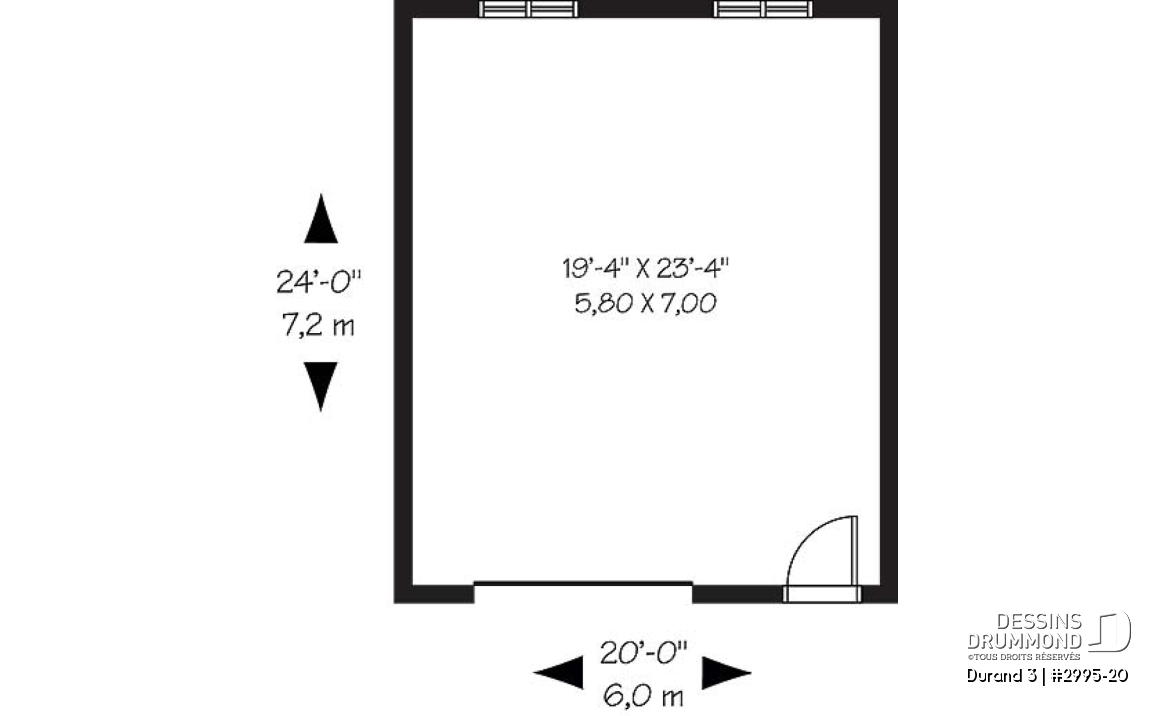 Rez-de-chaussée - Plan de garage simple de style champêtre, 20pi x 24pi - Durand 3