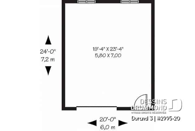 Rez-de-chaussée - Plan de garage simple de style champêtre, 20pi x 24pi - Durand 3