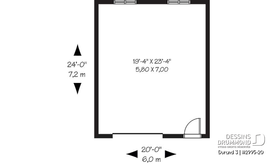 Rez-de-chaussée - Plan de garage simple de style champêtre, 20pi x 24pi - Durand 3