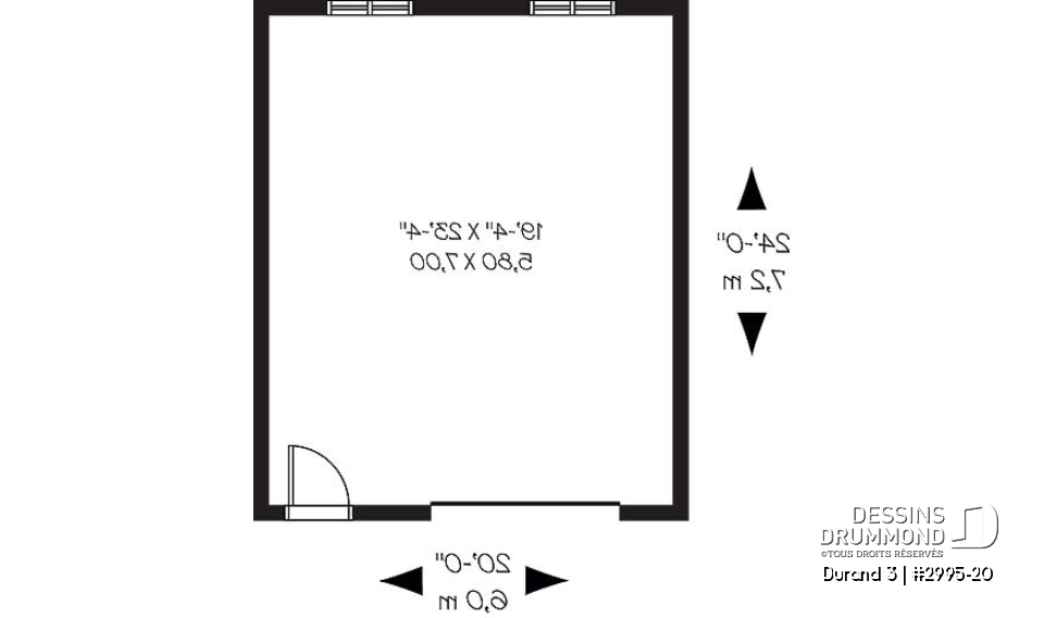 Rez-de-chaussée - Plan de garage simple de style champêtre, 20pi x 24pi - Durand 3