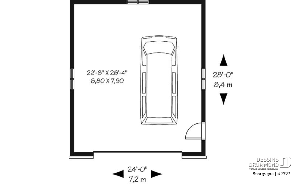 Rez-de-chaussée - Élégant plan de garage double détaché de style Européen, avec plafond à 9'6''. - Bourgogne