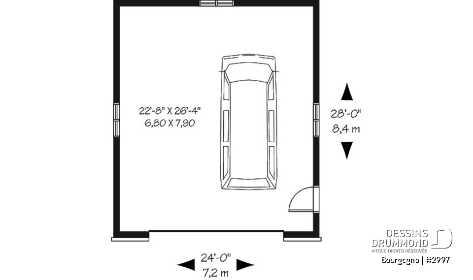 Rez-de-chaussée - Élégant plan de garage double détaché de style Européen, avec plafond à 9'6''. - Bourgogne