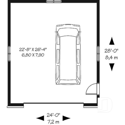Rez-de-chaussée - Élégant plan de garage double détaché de style Européen, avec plafond à 9'6''. - Bourgogne