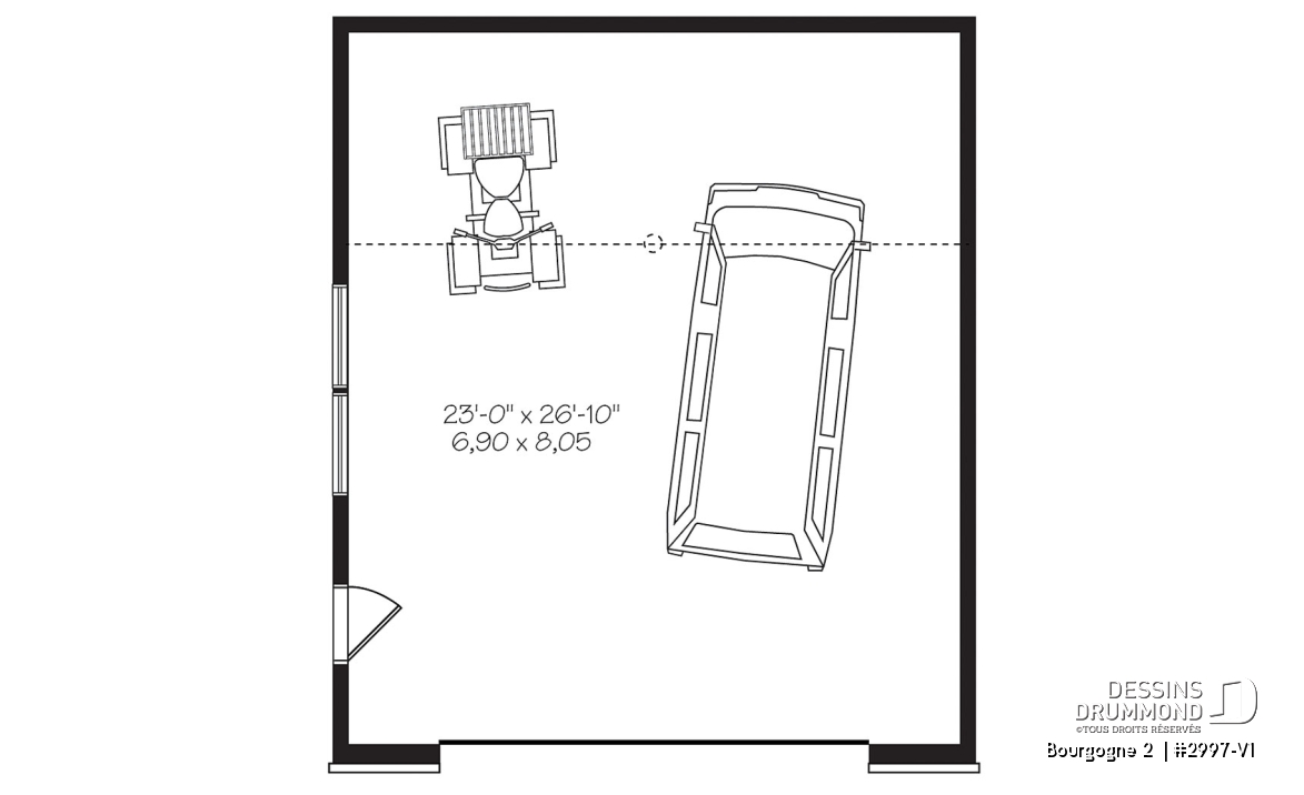 Rez-de-chaussée - Plan de garage contemporain/zen pour 2 voiture avec grande fenêtre et mezzanine pour rangement - Bourgogne 2 