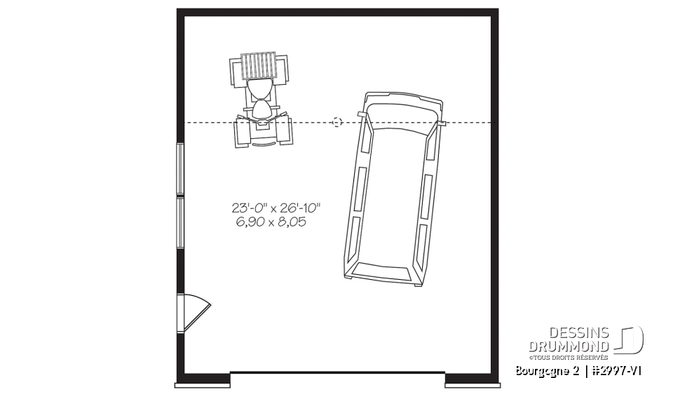 Rez-de-chaussée - Plan de garage contemporain/zen pour 2 voiture avec grande fenêtre et mezzanine pour rangement - Bourgogne 2 