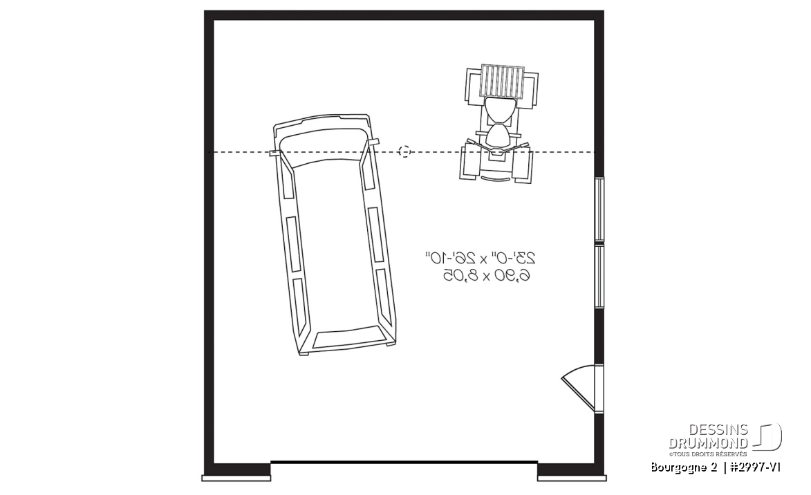 Rez-de-chaussée - Plan de garage contemporain/zen pour 2 voiture avec grande fenêtre et mezzanine pour rangement - Bourgogne 2 