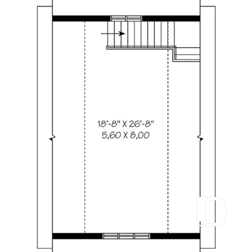 Étage - Plan de garage simple à deux étages avec espace boni aménageable - Caselle