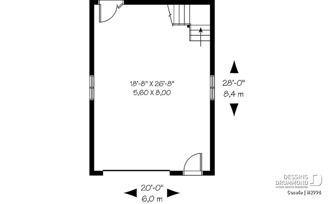 Rez-de-chaussée - Plan de garage simple à deux étages avec espace boni aménageable - Caselle