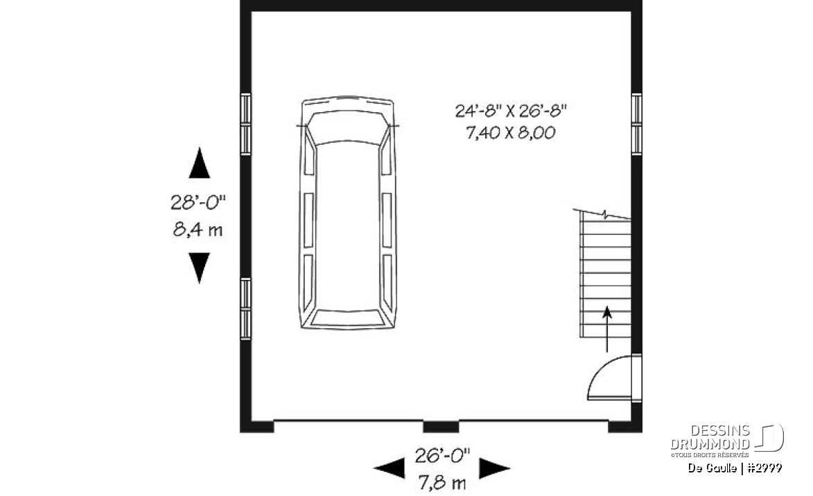 Rez-de-chaussée - Garage double de 2 étages à l'Américaine avec 728 pi2 d'espace boni - De Gaulle