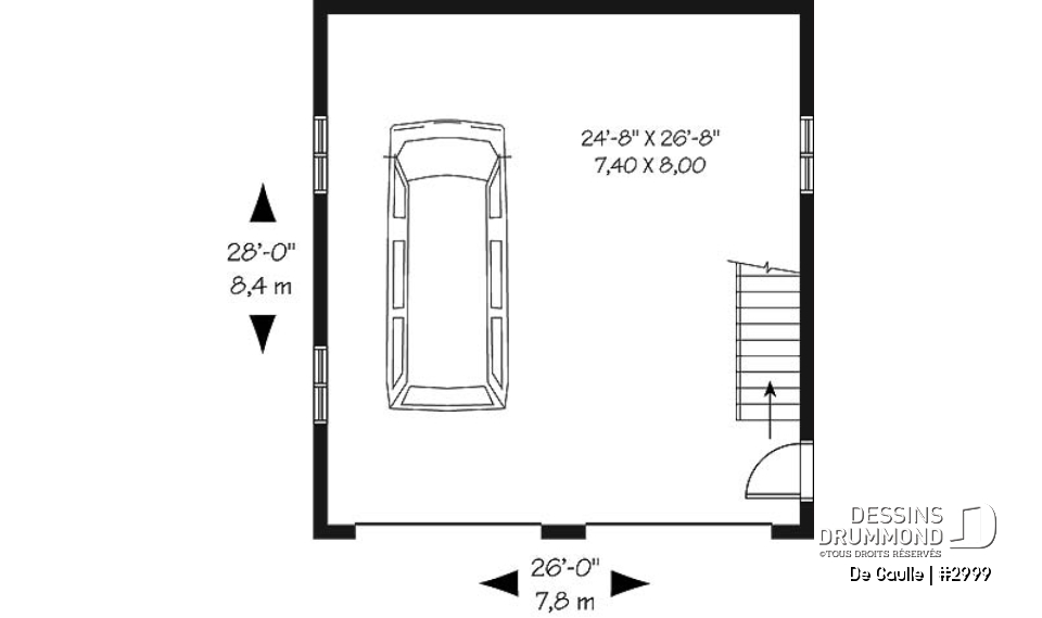 Rez-de-chaussée - Garage double de 2 étages à l'Américaine avec 728 pi2 d'espace boni - De Gaulle