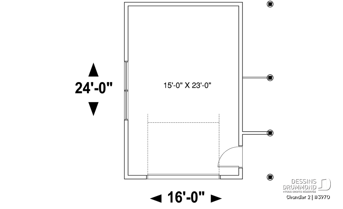 Rez-de-chaussée - Plan de garage une voiture avec une portion abritée sur le côté, pour y installer le BBQ - Chandler 2