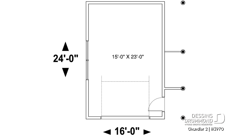 Rez-de-chaussée - Plan de garage une voiture avec une portion abritée sur le côté, pour y installer le BBQ - Chandler 2