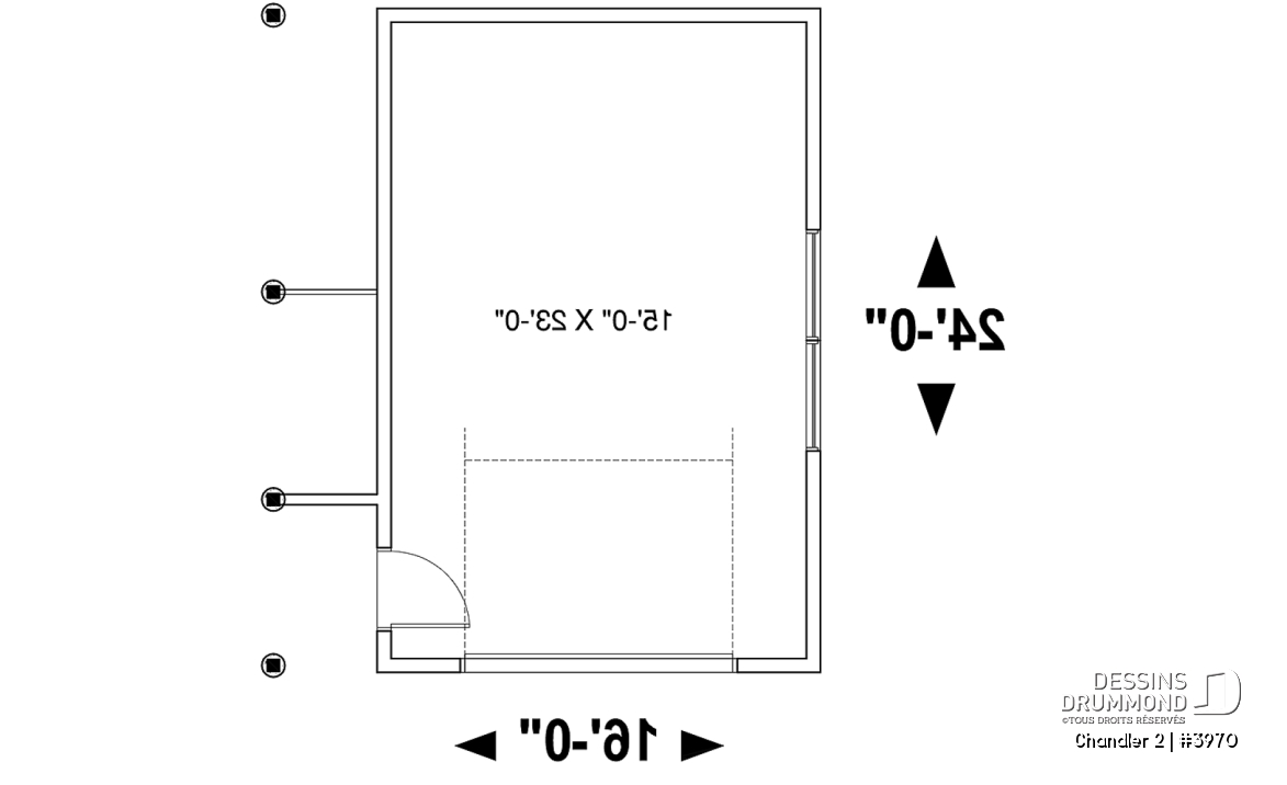 Rez-de-chaussée - Plan de garage une voiture avec une portion abritée sur le côté, pour y installer le BBQ - Chandler 2