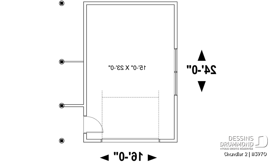 Rez-de-chaussée - Plan de garage une voiture avec une portion abritée sur le côté, pour y installer le BBQ - Chandler 2