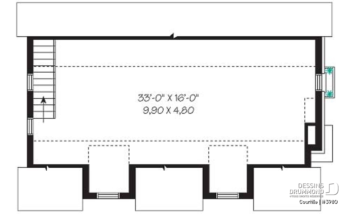 Étage - Plan de grand garage avec espace boni aménageable pour 3 voitures - Courtille