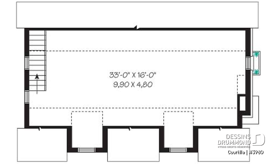 Étage - Plan de grand garage avec espace boni aménageable pour 3 voitures - Courtille