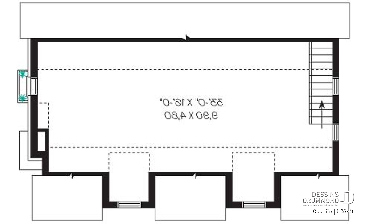 Étage - Plan de grand garage avec espace boni aménageable pour 3 voitures - Courtille