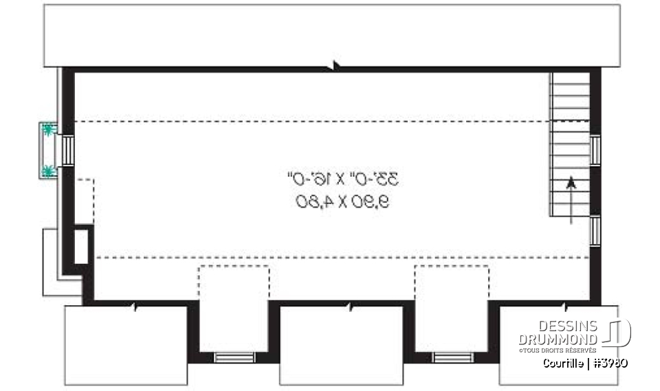 Étage - Plan de grand garage avec espace boni aménageable pour 3 voitures - Courtille