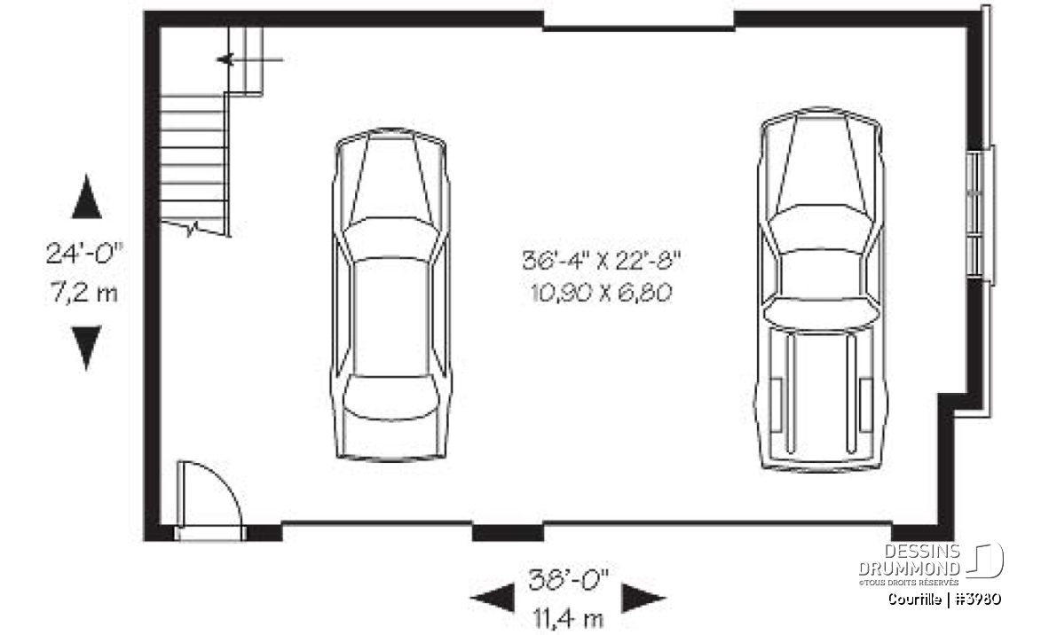 Rez-de-chaussée - Plan de grand garage avec espace boni aménageable pour 3 voitures - Courtille