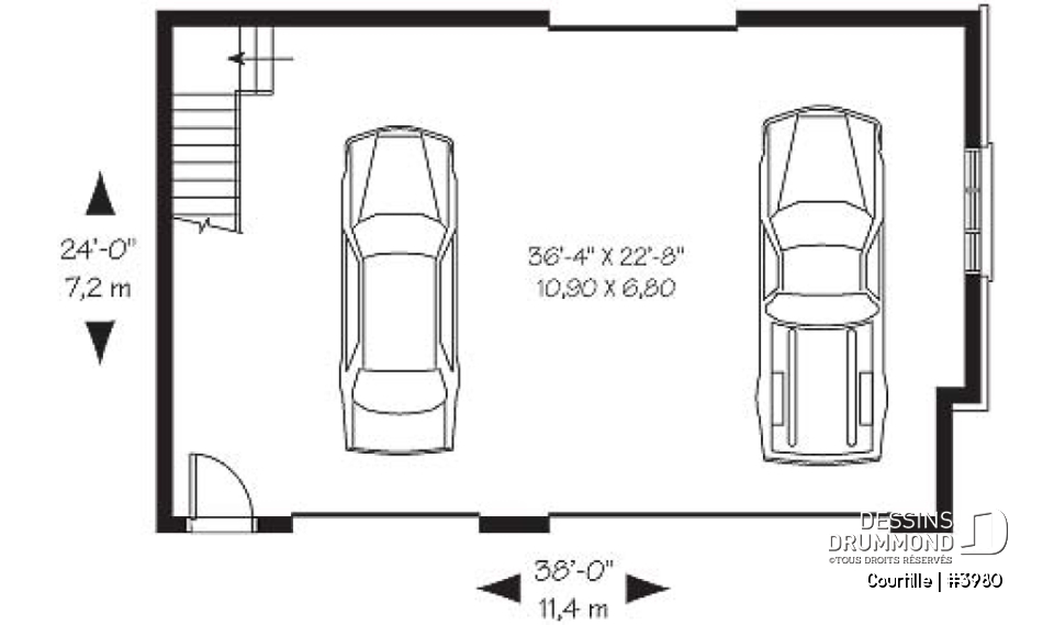 Rez-de-chaussée - Plan de grand garage avec espace boni aménageable pour 3 voitures - Courtille