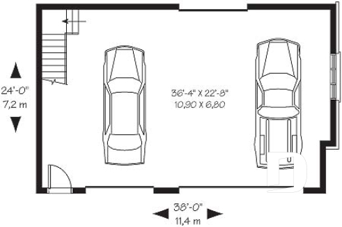 Rez-de-chaussée - Plan de grand garage avec espace boni aménageable pour 3 voitures - Courtille