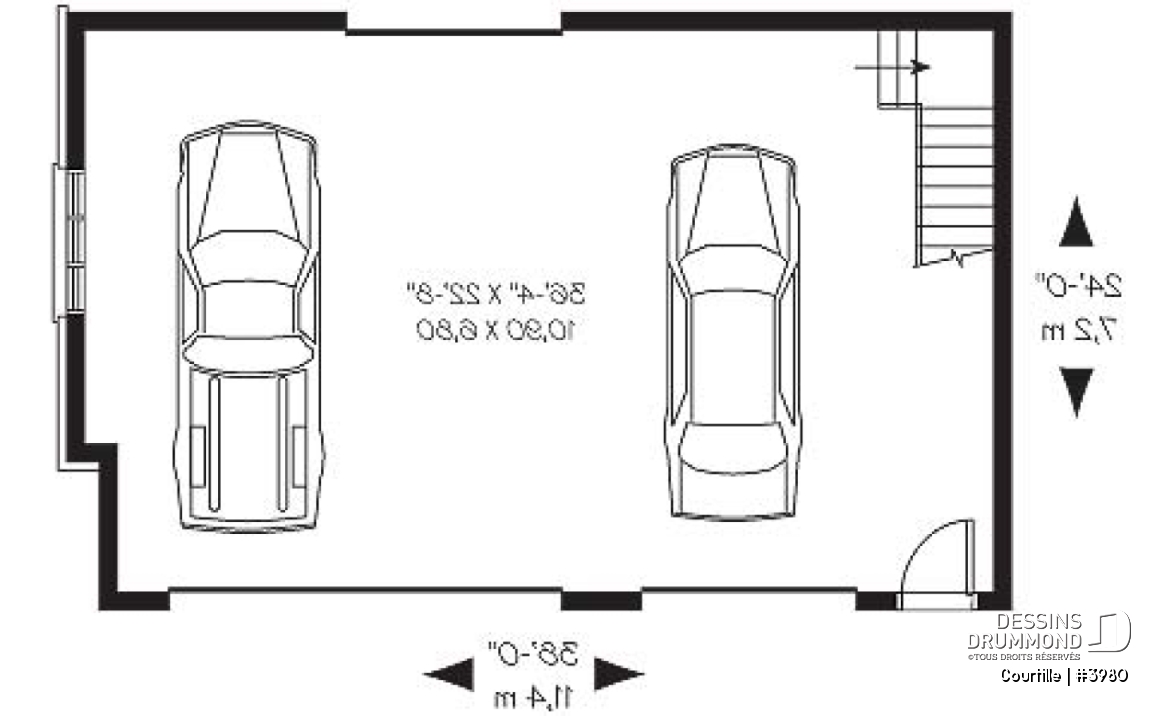 Rez-de-chaussée - Plan de grand garage avec espace boni aménageable pour 3 voitures - Courtille