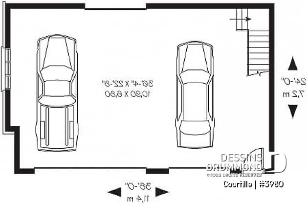 Rez-de-chaussée - Plan de grand garage avec espace boni aménageable pour 3 voitures - Courtille